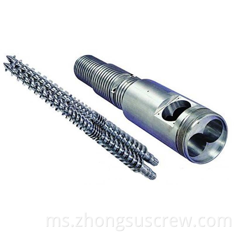 Skru kembar konikal bimetallic PE pvc paip conical twin screw tong extruder Screw Barrel D60 D75 D80 D90 Silinder